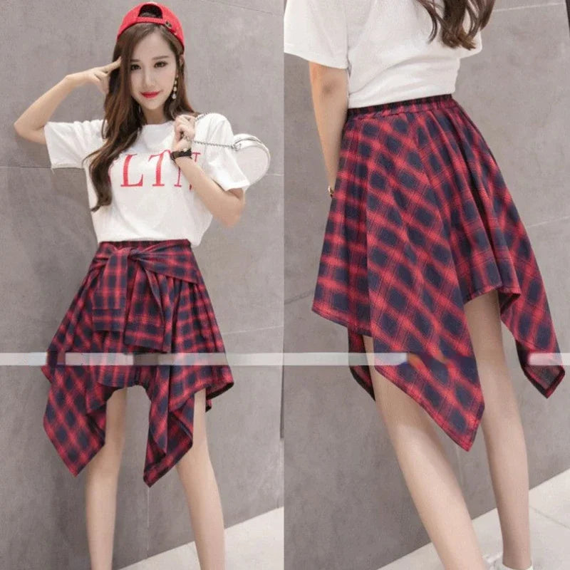 Plaid Rock Frauen Plissee Schnür Krawatte Minirock y2k Streetwear Harajuku Vintage unregelmäßige Sport Straße Frauen Furz Vorhang So ist Leben