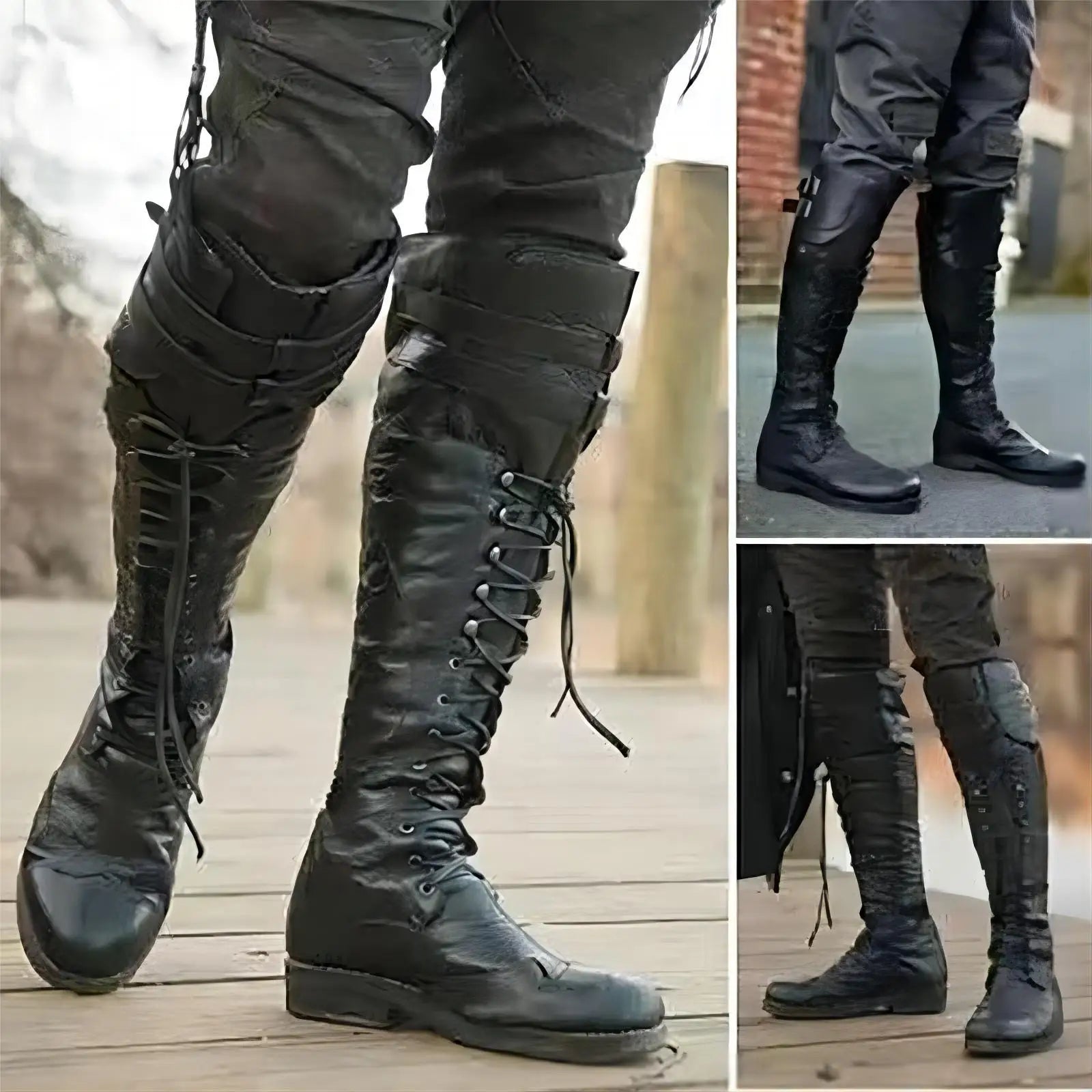 Mittelalterliche Steampunk Cosplay Stiefel Herren Winter Larp Wikinger Pirat PU Leder Schuhe Karneval Party Fancy Knight Stiefel So ist Leben