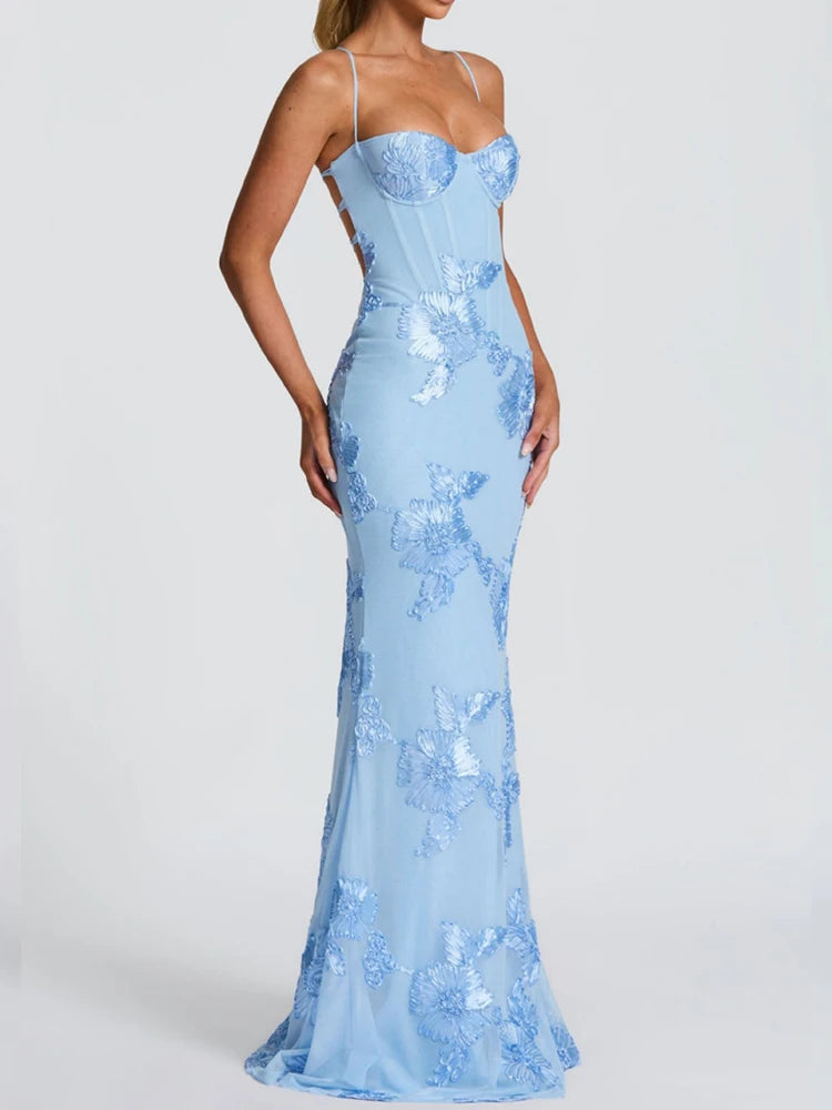 Französisches Rückenfreies Einfarbiges Elegantes Abendkleid mit Trägern, Blumenmuster, Hochwertiges Bankettkleid, Schlankes Kleid So ist Leben