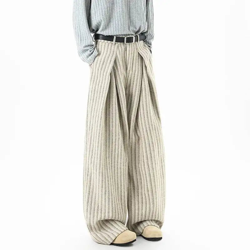 IEFB Nische Design männer Casual Hosen Gestreiften Kontrast Farbe Woolen Plissee Lose Gerade Breite Bein Casual Männliche Hosen 9X1633 So ist Leben