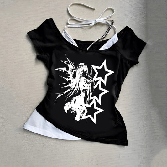 Y2K Retro Harajuku Emo Mädchen Ästhetische Mode Spitze Leibchen Tops Gothic Grunge Punk Hip Hop Rock Streetwear Casual Sexy Crop Top So ist Leben