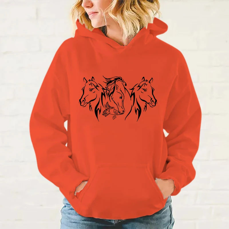 Y2K Hoodies Pferde-Hoodies Pullover Unisex Kapuzenpullover Harajuku Streetwear Langarm So ist Leben