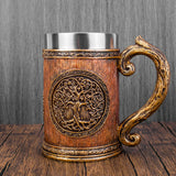 Neue Wikinger Baum des Lebens Tasse 3D Harz Becher 304 Edelstahl Tankard Nordic Dekor Stein Kaffeetasse Männer Geschenk So ist Leben