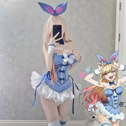 Anime My Dress Up Darling Kitagawa Marin Cosplay Kostüm Mädchen Blaues Kleid Nette Sexy Bunny Mädchen Uniform Halloween Kleidung Outfit So ist Leben