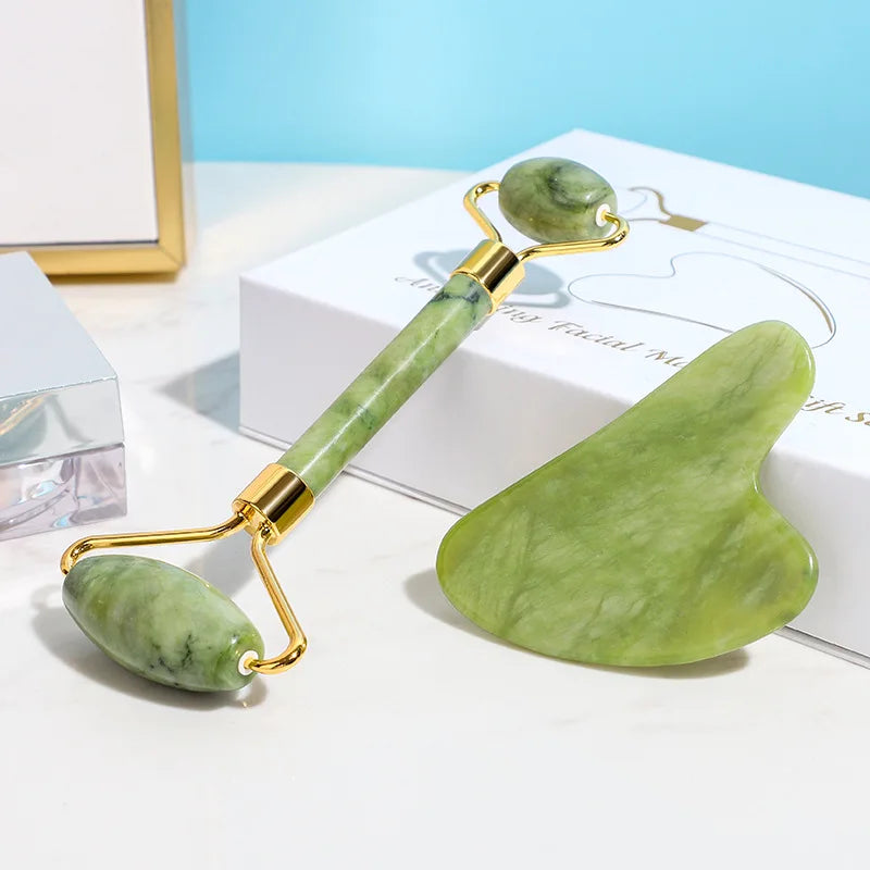 2 stücke Jade Massagegeräte Für Gesicht Körper Gua Sha Schaber Schönheit Gesichts Roller Set Natürliche Gouache Stein Massage Abnehmen Hautpflege heben So ist Leben