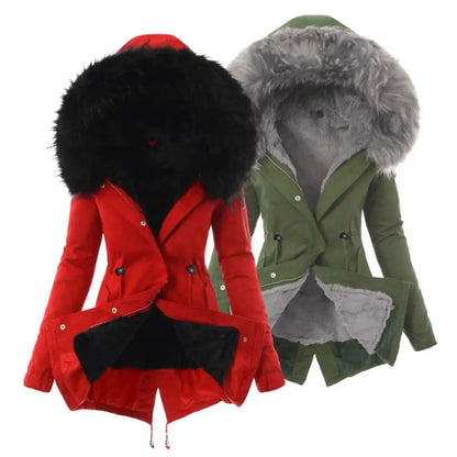 Damen-Jacke aus Baumwollmischung mit Reißverschluss, winddichter Winter-Daunenmantel mit pelzigen Kapuzentaschen, Reißverschluss für das Wetter So ist Leben