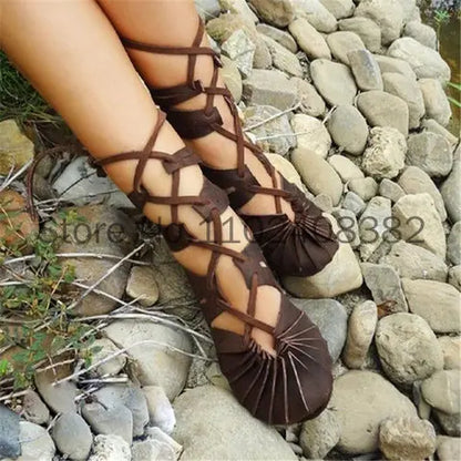 Mittelalter liche gotische Vintage Stiefel für Frauen Elf Hexe Blätter Schnürschuhe Cosplay Kostüm Vintage Riemchen flache Sandalen Sommer So ist Leben