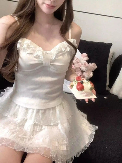 Vintage japanische Lolita ärmellose Rüschenwesten für Damen, süßes Harajuku-Tanktop im Y2K Fairy Grunge Stil, lässiges Outfit für Teenager-Mädchen So ist Leben
