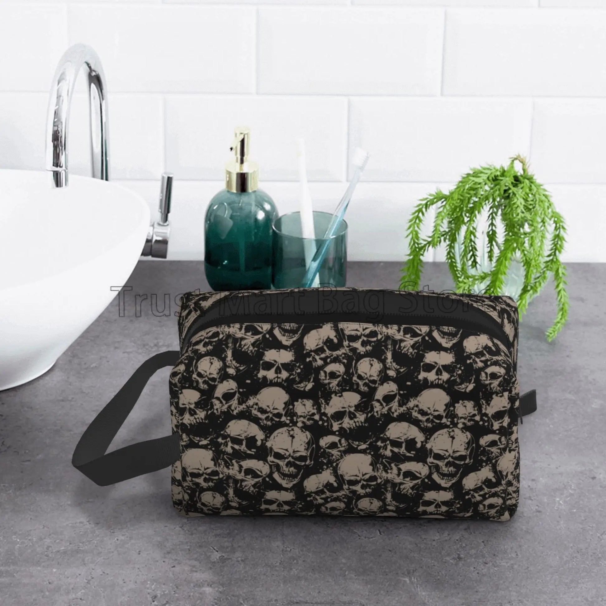 Gothic Frauen reisen Make-up Tasche Veranstalter Vintage Grunge Schädel Kosmetik tasche tragbare große wasserdichte Kultur beutel Zubehör So ist Leben