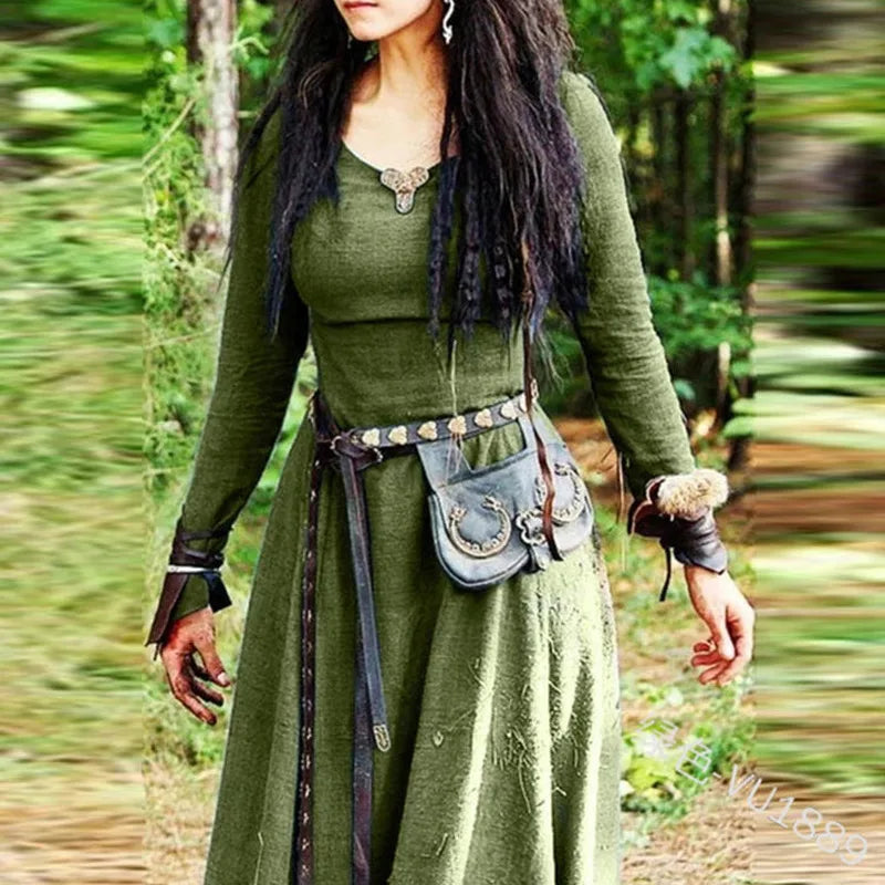 Mittelalterliches Kleid für Damen, langärmelig, Maxi-Robe, Vintage-Fee, Elfenkleid, Renaissance, keltische Wikinger, Gothic-Kleidung, Fantasy-Ballkleid So ist Leben