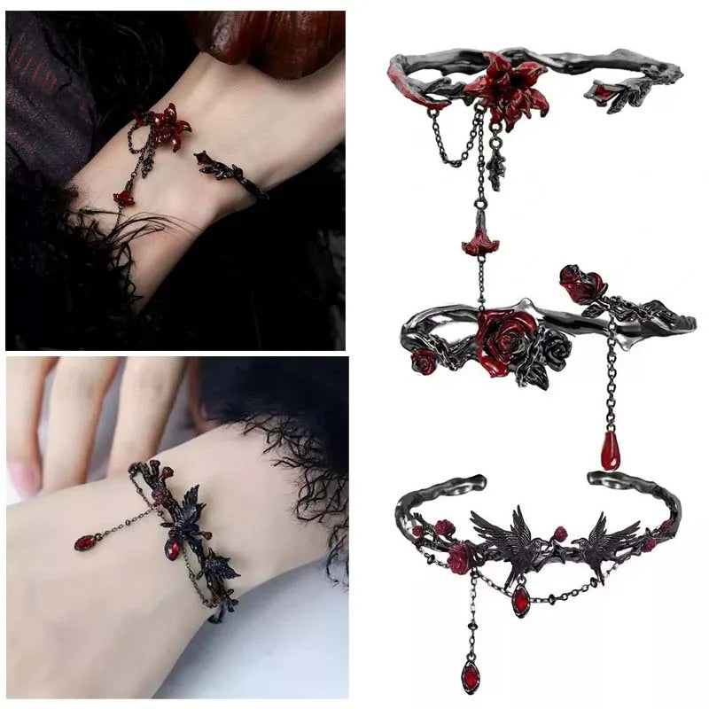 Dunkelheit Schmuck Goth Mandala Blume Manschette Armreifen Goth Krähe Armreif Punk Süße Cool Girl Feder Armband Zubehör Geschenke So ist Leben