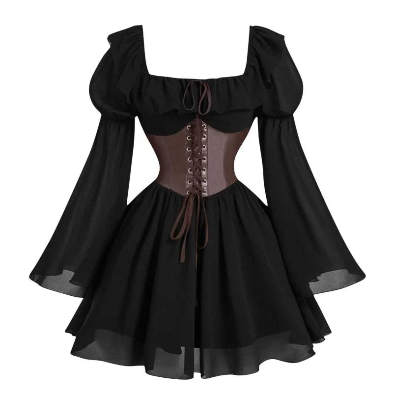 Renaissance-Periode mittelalterliches neues langärmeliges Damenkleid mit Blasenärmeln, Halloween-Mode, Retro, neuer Party-Taillenrock So ist Leben