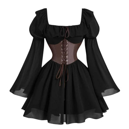 Renaissance-Periode mittelalterliches neues langärmeliges Damenkleid mit Blasenärmeln, Halloween-Mode, Retro, neuer Party-Taillenrock So ist Leben