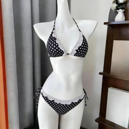 Kawaii Polka Dot Bikini-Set mit Neckholder-Trägern, zweiteiliger Badeanzug für Damen, süßer Stil, Strandparty-Badeanzug So ist Leben