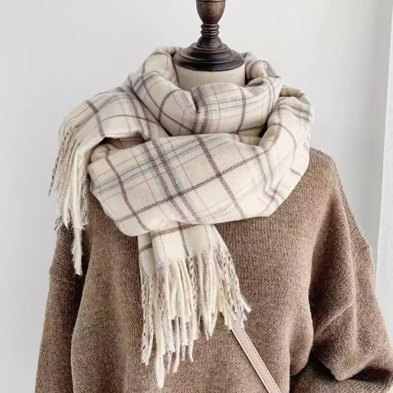 Retro koreanischen Stil Damen Schal Winter warm Quastenbesatz Nachahmung Kaschmir Schal Wrap Polyester frisch süß cremiger Stil So ist Leben