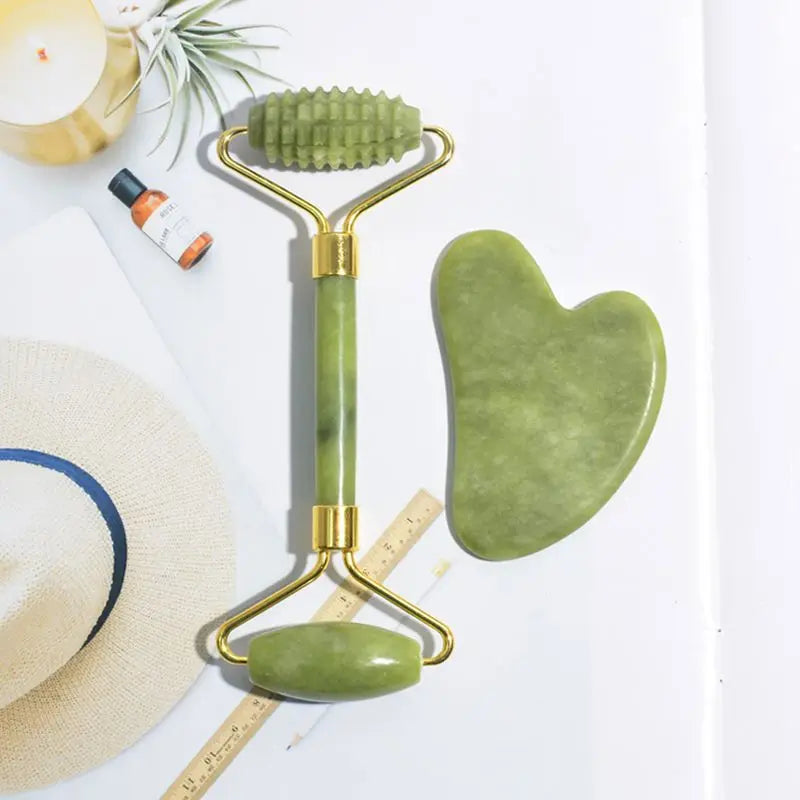 2 stücke Jade Massagegeräte Für Gesicht Körper Gua Sha Schaber Schönheit Gesichts Roller Set Natürliche Gouache Stein Massage Abnehmen Hautpflege heben So ist Leben