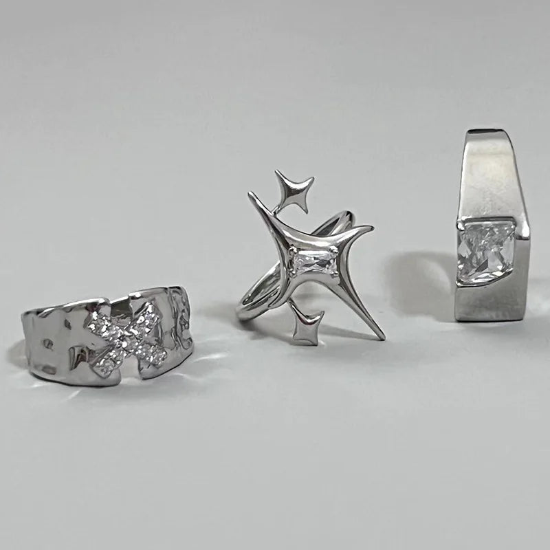 Vintage Unregelmäßige Kreuz Stern Offenen Ring für Frauen Männer Punk Gothic Silber Farbe Einstellbar Paar Ringe Y2K Egirl Schmuck Geschenk So ist Leben