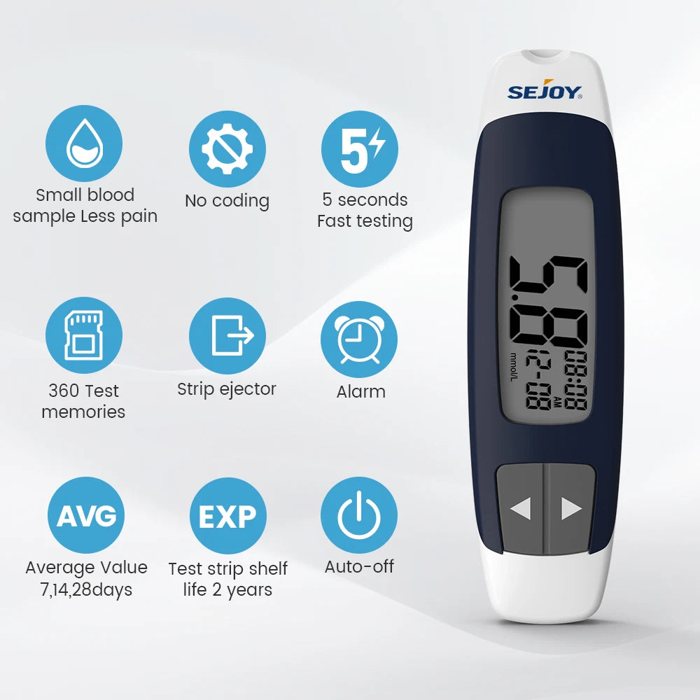 Sejoy Blutzuckermessgerät Diabetes-Testkit Diabetes-Lancetten-Maschine Glukometer mit Teststreifen Lancetten Blutzuckermessgerät So ist Leben