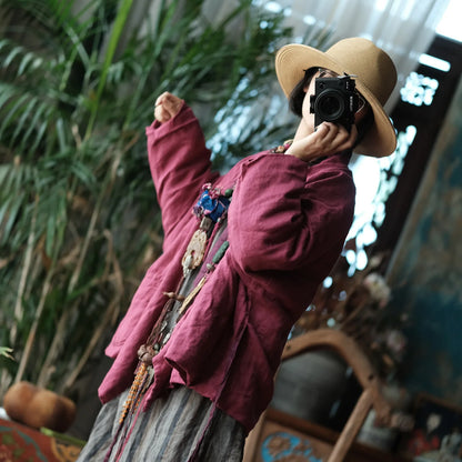 Lockere Passform, künstlerische Retro-Baumwolljacke, exklusiver Stil für Damen, mittelverdickt, langärmlig, reine Farbe, bequem, lässig So ist Leben