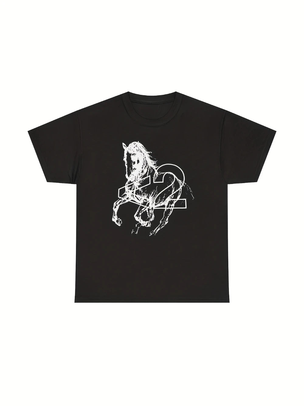 2hollis 2H T-Shirt mit schwarzem Pferdemuster |   Album-Tour-Produkt, lässiges T-Shirt, perfekt für Freizeitkleidung und Sommerkleidung So ist Leben
