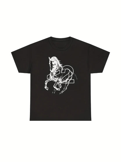 2hollis 2H T-Shirt mit schwarzem Pferdemuster |   Album-Tour-Produkt, lässiges T-Shirt, perfekt für Freizeitkleidung und Sommerkleidung So ist Leben