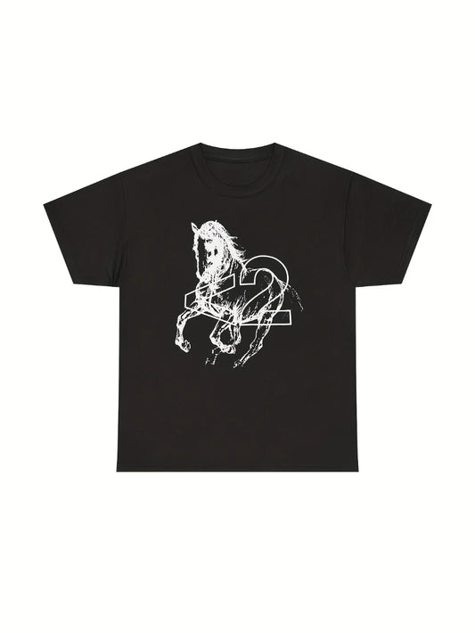 2hollis 2H T-Shirt mit schwarzem Pferdemuster |   Album-Tour-Produkt, lässiges T-Shirt, perfekt für Freizeitkleidung und Sommerkleidung So ist Leben