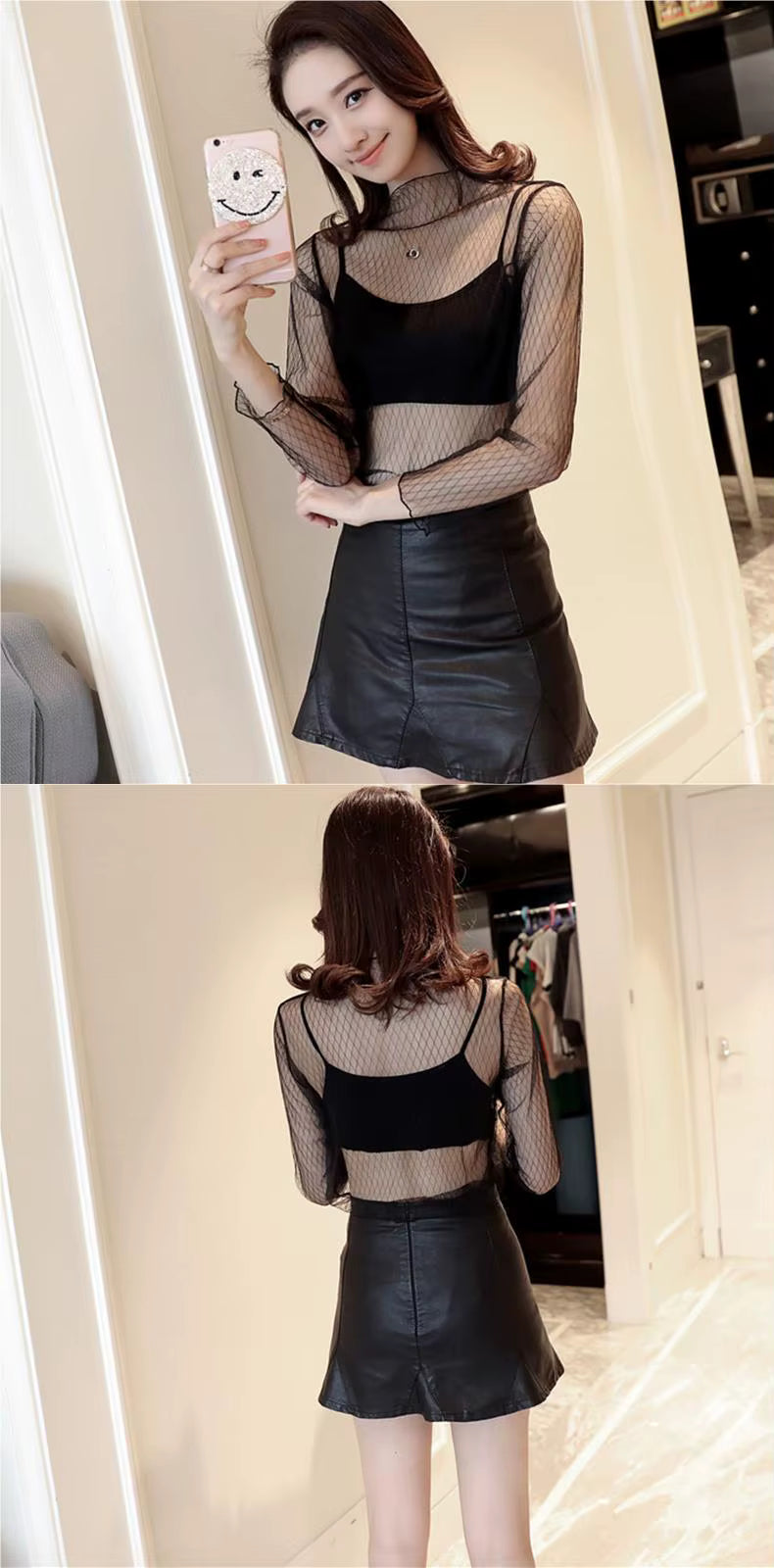 Damen Mesh Langarmshirt Modern mit Spitzenakzent So ist Leben