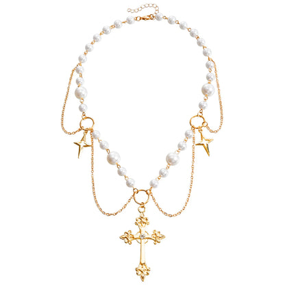 Gothic Cross Anhänger Halskette mit Kette Choker Charm handgemachte heilige Imitation Perle Perlen Halskette 2023 ästhetische Halsketten So ist Leben