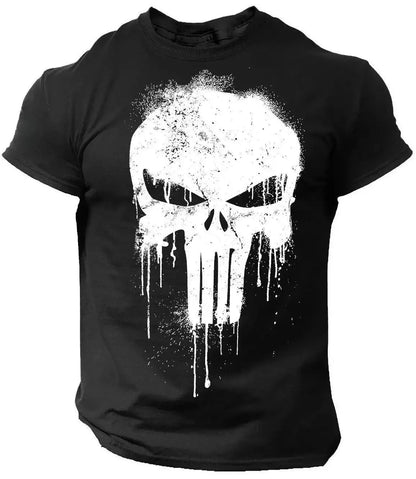 Kurzarm-T-Shirt mit 3D-Druck und patriotischem Totenkopf - So ist Leben