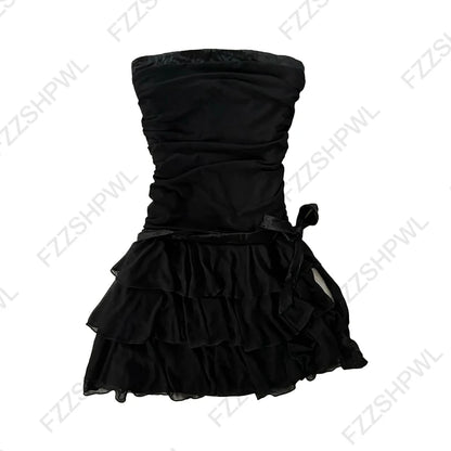 Y2K Frauen Kleid Vintage Mode Gothic Ästhetischen Streetwear Chic Punk Harajuku Emo Mädchen Sexy Schlanke Frauen V-ausschnitt schwarz Kleid rock So ist Leben
