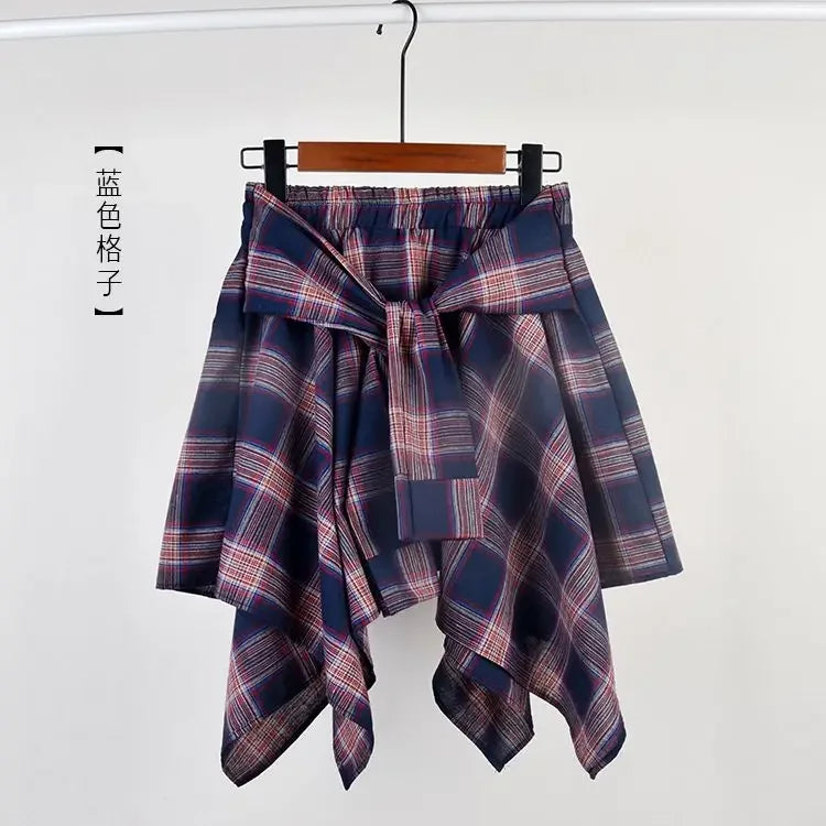 Plaid Rock Frauen Plissee Schnür Krawatte Minirock y2k Streetwear Harajuku Vintage unregelmäßige Sport Straße Frauen Furz Vorhang So ist Leben
