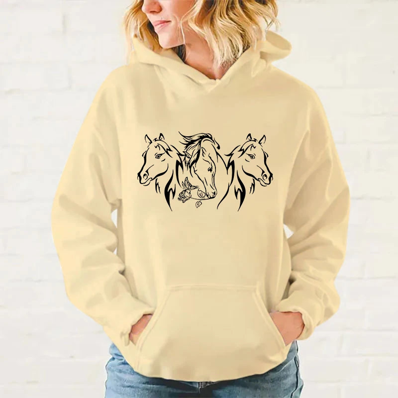Y2K Hoodies Pferde-Hoodies Pullover Unisex Kapuzenpullover Harajuku Streetwear Langarm So ist Leben