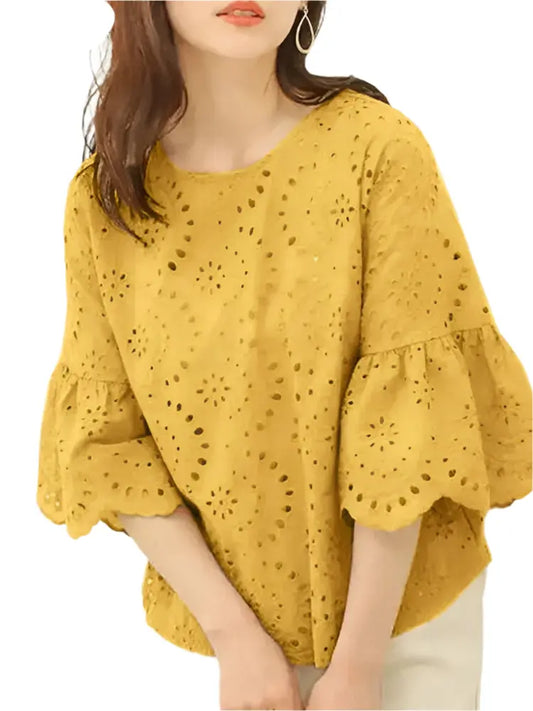 Stickerei Lässig Elegantes Hemd Mode Ärmel Tops - So ist Leben