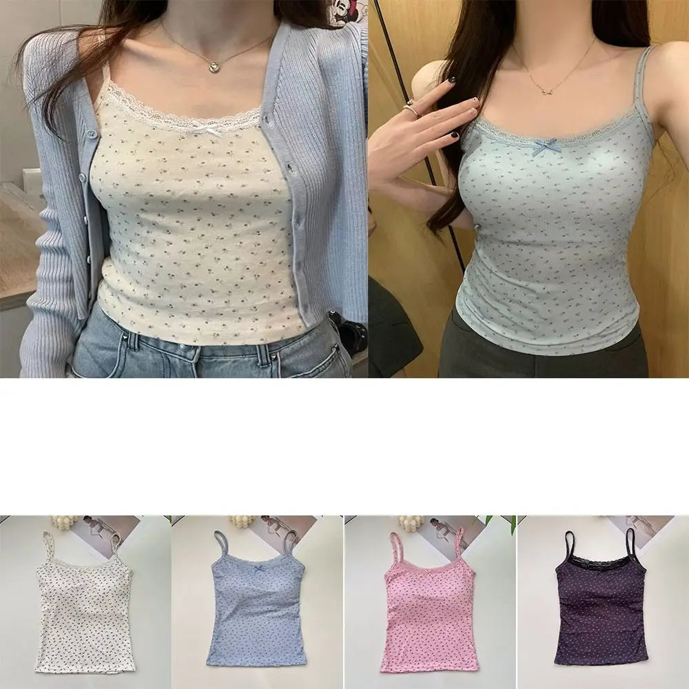 Süße Blumen-Tops, Spitze, Blumendruck, Camis, schmal, Y2K, kurze Tanktops, elegantes Leibchen, sexy Weste, Frühling So ist Leben