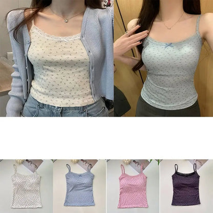 Süße Blumen-Tops, Spitze, Blumendruck, Camis, schmal, Y2K, kurze Tanktops, elegantes Leibchen, sexy Weste, Frühling So ist Leben