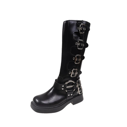 Frau Stiefel Kniehohe Plattform Elegante Niedrigen Absatz Trend Punk Gothic New Rock Leder Mode frauen Schuhe Motorrad Schuhe So ist Leben