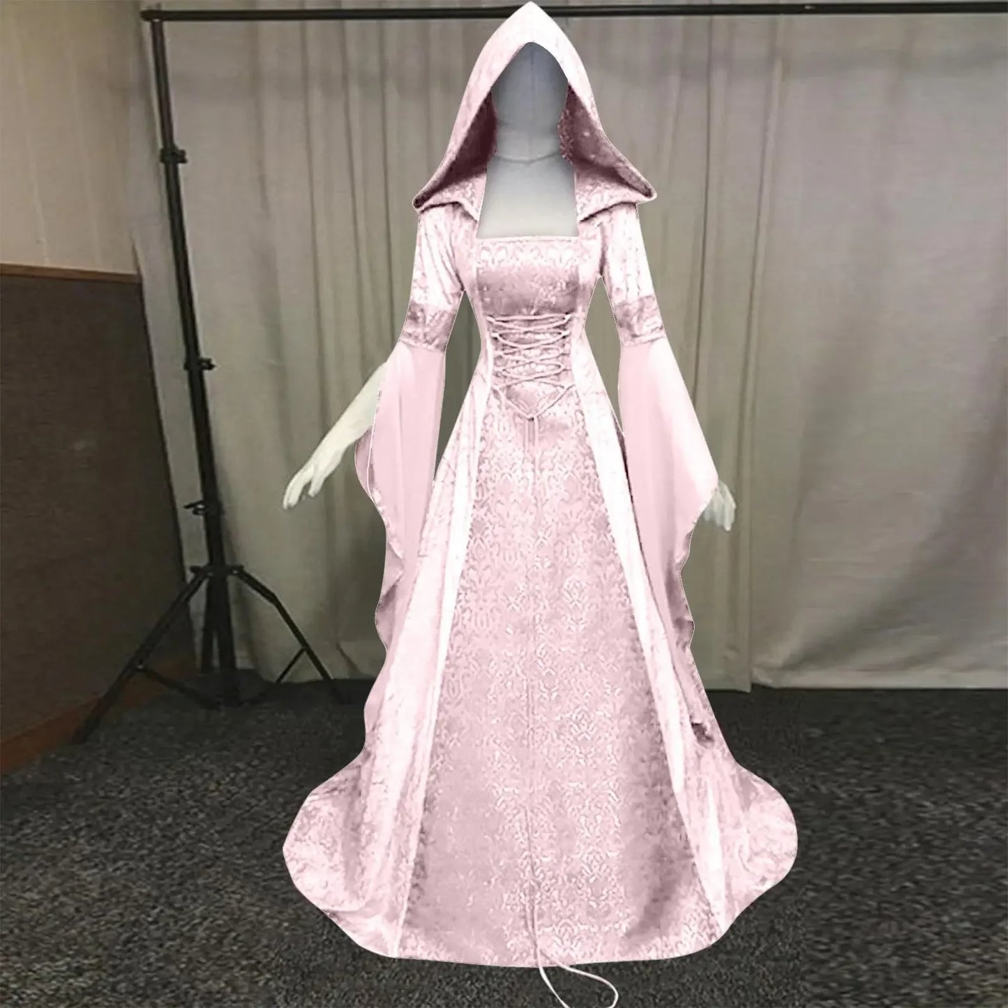 Frauen Deluxe Hexen kleid mittelalter liche Renaissance Maxi Zug Kleid Halloween Teufel heid nische Hexe Hochzeit cos Kostüm Kapuzen kleid Robe So ist Leben