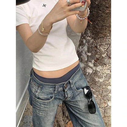 2025 herbst Frauen Vintage Blau Y2k Baggy Jeans streetwear Harajuku 2000 s Denim Hosen Amerikanischen Retro Hosen Trashy Kleidung So ist Leben