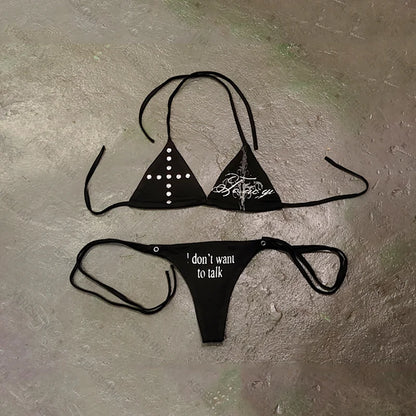 Y2K Millennium Spicy Girls Style Gothic Retro Beliebtes Vielseitiges Neckholder-Bikini-Set Amerikanischer Trendiger Mode-Bikini-Set So ist Leben