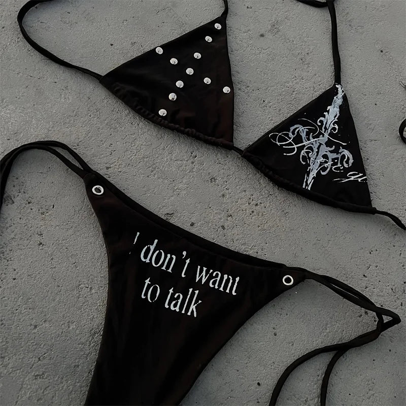 Y2K Millennium Spicy Girls Style Gothic Retro Beliebtes Vielseitiges Neckholder-Bikini-Set Amerikanischer Trendiger Mode-Bikini-Set So ist Leben