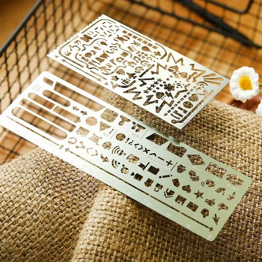 2 teile/satz Vintage Tragbare Edelstahl Schablonen Hohl Lineal Planer Reise Tagebuch Notebook DIY Werkzeug Vorlage Geschenk Schreibwaren So ist Leben
