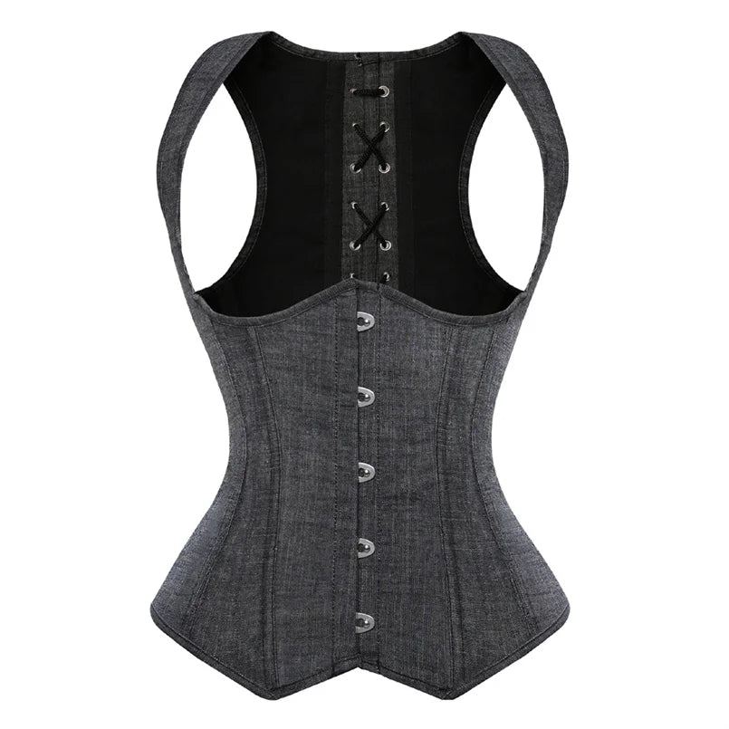 Unterbrust-Korsett in Übergröße, Taillentrainer, Steampunk-Korsett mit Riemen, Gothic-Korsett mit Schnürung am Rücken und Streifen So ist Leben