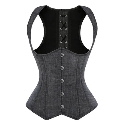 Unterbrust-Korsett in Übergröße, Taillentrainer, Steampunk-Korsett mit Riemen, Gothic-Korsett mit Schnürung am Rücken und Streifen So ist Leben