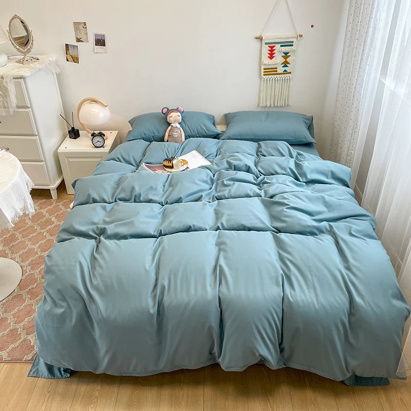 Schwarzes Bettwäsche set weiches Bettwäsche set gewaschener Baumwoll bett bezug Kissen bezug und Bettlaken постельное бельё набор Home Bettwäsche So ist Leben