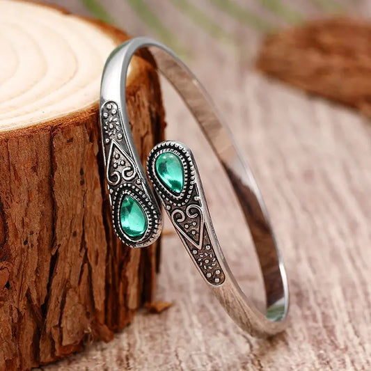 Vintage Ethnischen Stil Intarsien Imitation Naturstein Armband Elegante Offene Einstellbare Manschette Armband Frauen Männer Party Schmuck - So ist Leben