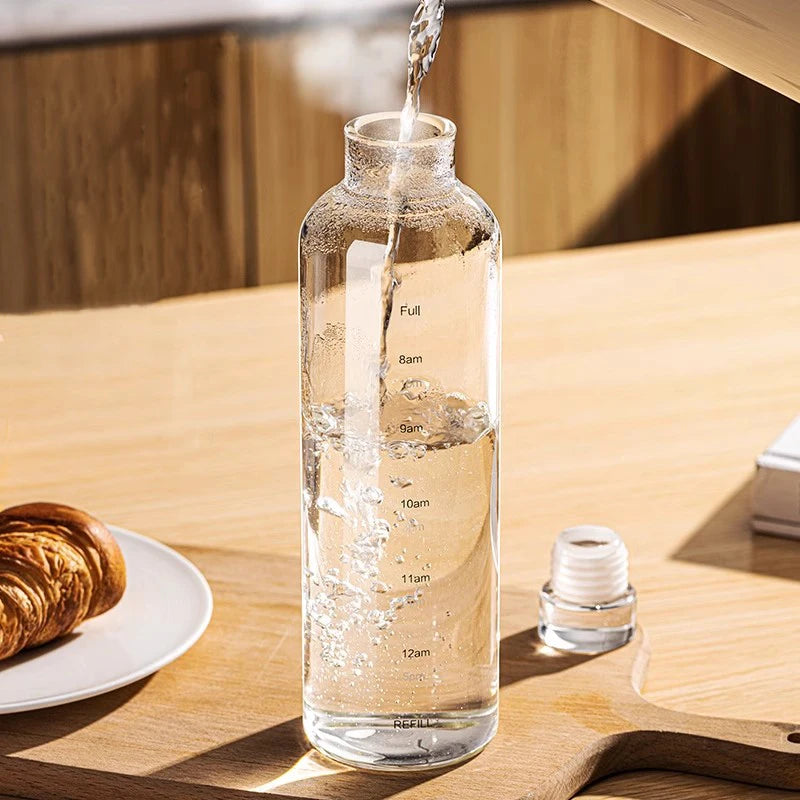 FOME Sport-Wasserflasche aus Glas mit Zeitskala, Weinaufbewahrungsflasche, Outdoor-Wasserflasche für Kaffee, Tee, Milch, Saft, 500/750/1000 ml So ist Leben