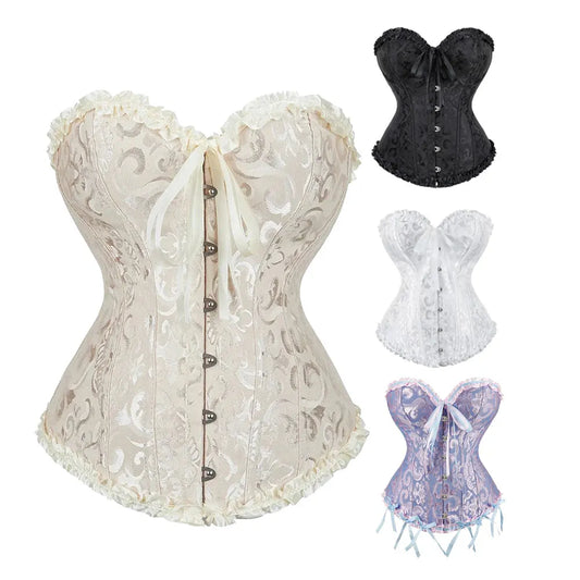 Sexy Bustiers und Korsetts, florale Spitzenoberteile für Frauen, Vintage-Korsett, Gothic-Overbust-Satin-Jacquard-Korsett So ist Leben