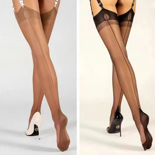 Luxuriöse, 80 % Oberschenkelstrümpfe aus Polyamid für Damen, 8 Denier, einfarbig, Strickstoff, Rückennaht, elegant und sexy So ist Leben