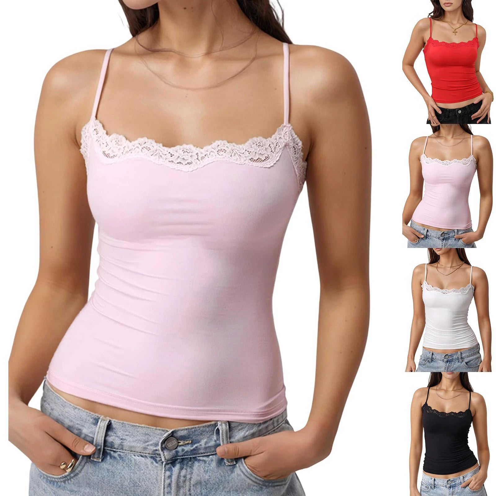 Sexy Spitzen-Tanktops im ästhetischen Stil für Damen – Ärmellose, lässige, einfarbige Harajuku-Tops, vielseitig kombinierbare, kurze, dünne Fashion-Cami-Tops So ist Leben