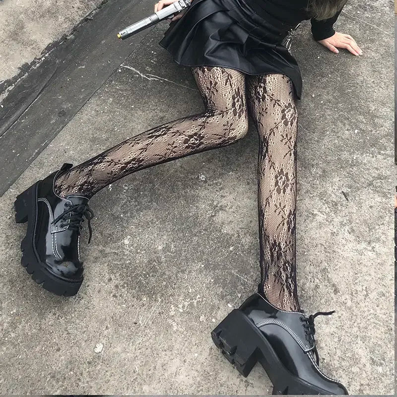 Klassische Lolita Höhlte Heraus Spitze Mesh Strümpfe Mit Flachem Boden Strumpfhosen Frauen Sexy Japanische Mädchen Gothic Punk Retro Spinne Web Strumpfhosen So ist Leben